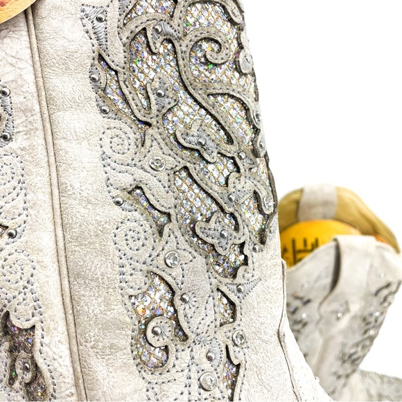 CORRAL🌺White Swarovski Glitter Inlay Leather Western Cowboy Boots Sz 9 - Picture 14 of 15